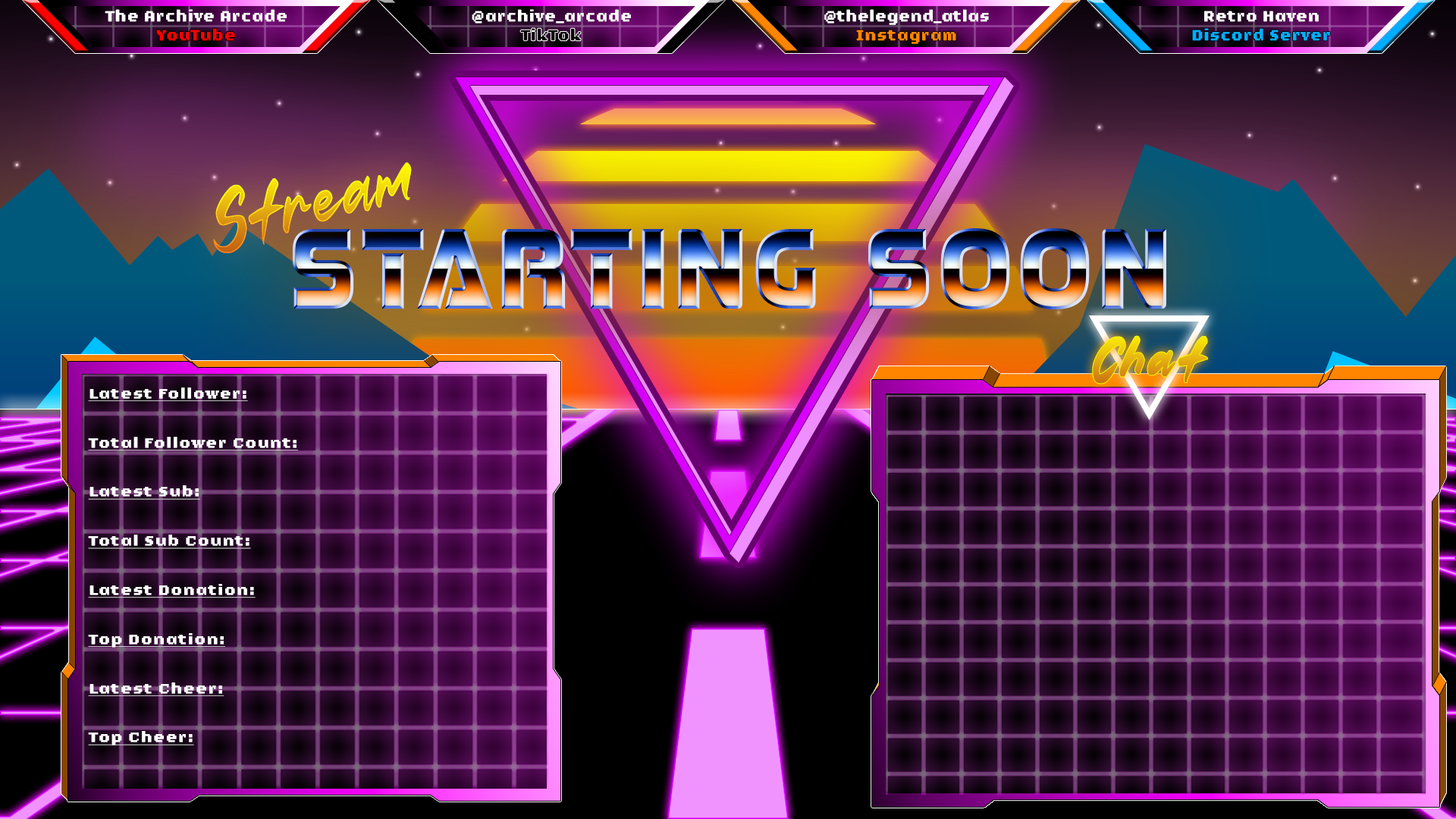 A Synthwave background for a stream starting soon.